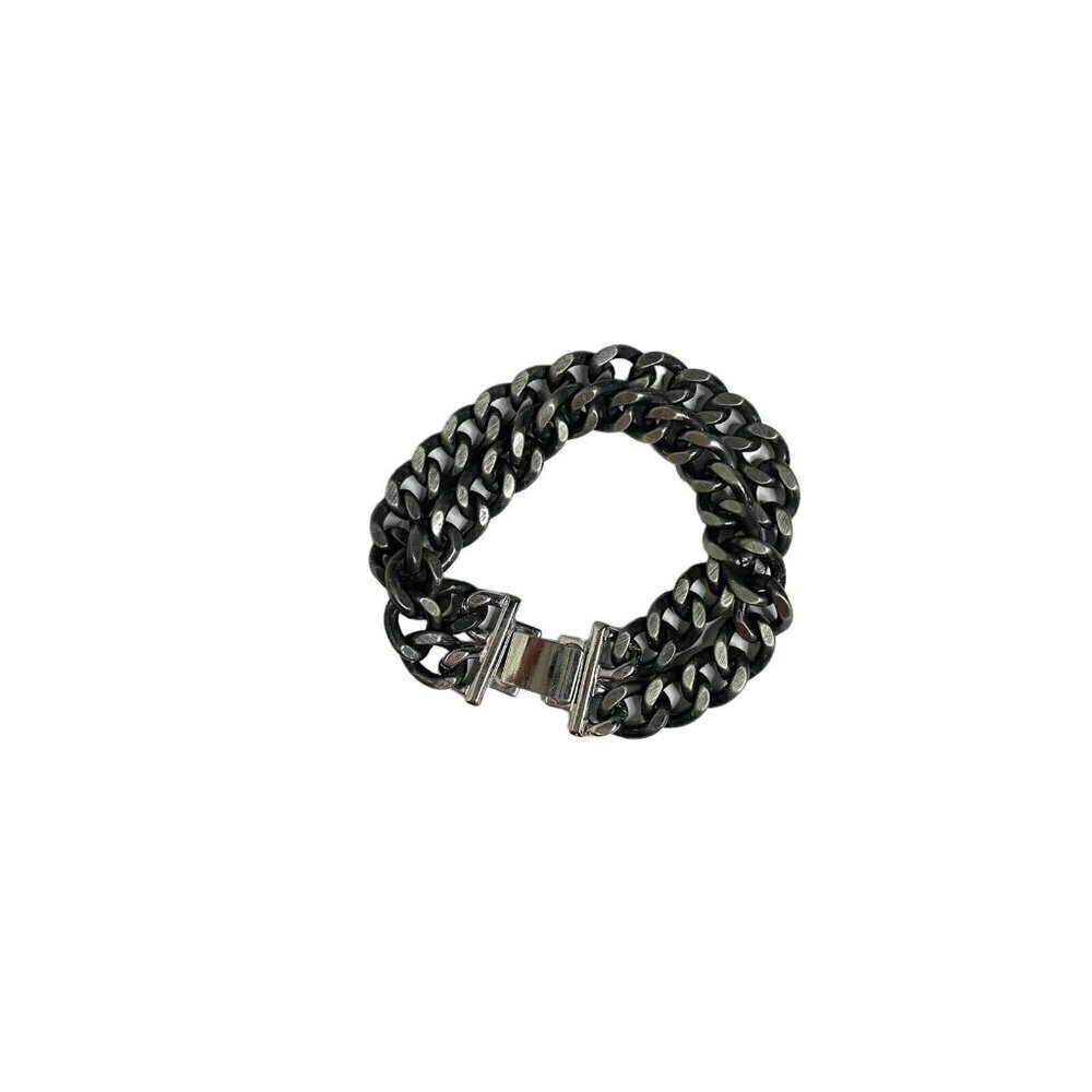 Heavy Vintage Double Strand Gunmetal Big Curb Chain Link Costume Bracelet